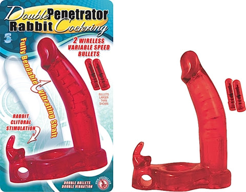 Double Penetrator Rabbit Cockring Red NW2224-1