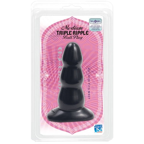 Medium Triple Ripple Butt Plug - Black DJ0247-03