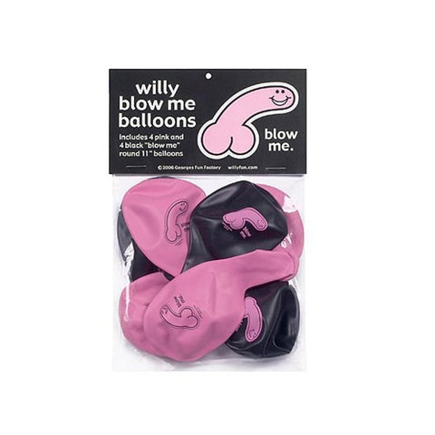 Willy Blow Me Balloons - 8 Pack - Pink & Black GFF-732