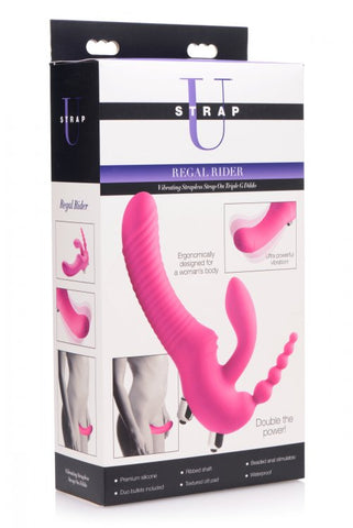 Regal Rider Vibrating Strapless Strap- on Triple G Dildo - Pink