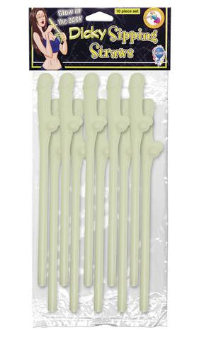 Glow-In-The-Dark Dicky Sipping Straws - 10 Piece
